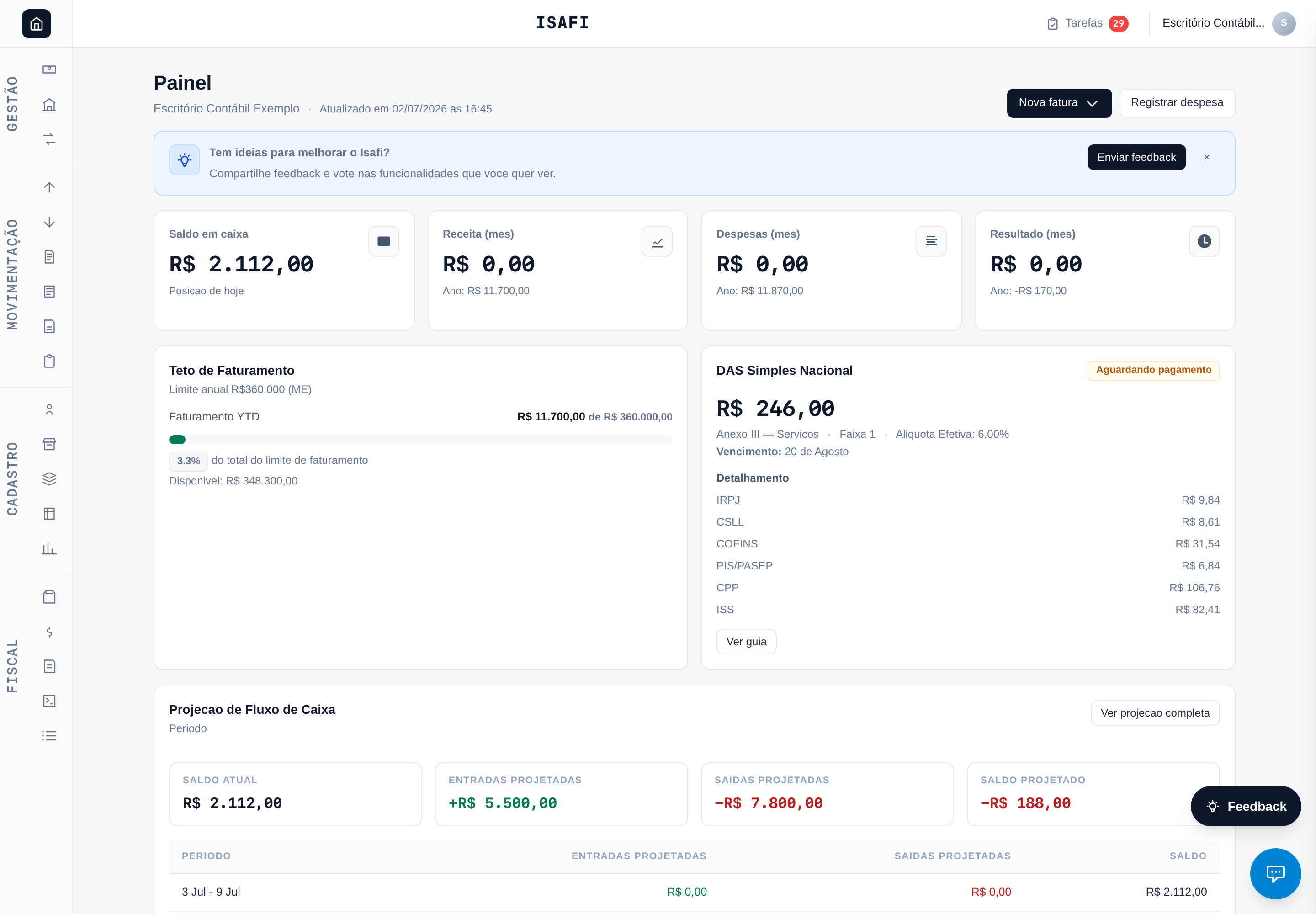 Isafi dashboard